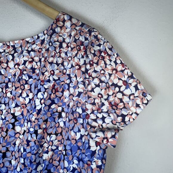 Talbots Floral blue Ombre Sheath Career Dress Size 14 petite scoop neck office - Picture 8 of 13